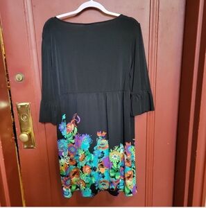 ICE Women' Three Quarter Balloon Sleeve Square Neck Black Floral Dress Size 12